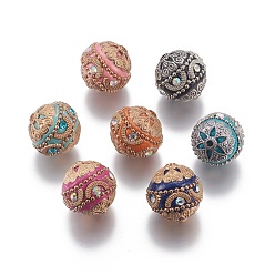Couleur Mélangete Perles Indonésiennes manuelles, avec les accessoires en alliage et chaîne en fer, ronde, couleur mixte, 20x19.5mm, Trou: 2mm