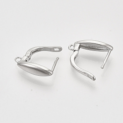 Platinum Brass Hoop Earring Findings with Latch Back Closure, Nickel Free, with Horizontal Loop, Horse Eye, Real Platinum Plated, 17.5x5x12.5mm, Hole: 1.2mm, pin: 1x0.7mm