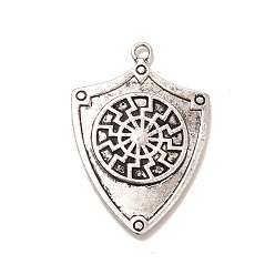 Antique Silver Tibetan Style Alloy Pendants, Shield Charm, Antique Silver, 43x29.5x2.5mm, Hole: 2.6mm