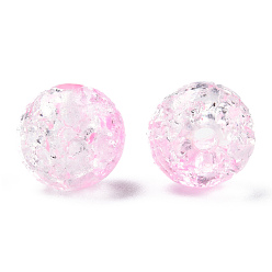 Rose Nacré Transparent perles acryliques craquelés, imitation peau de léopard, ronde, perle rose, 10x9mm, Trou: 2mm, environ920 pcs / 500 g