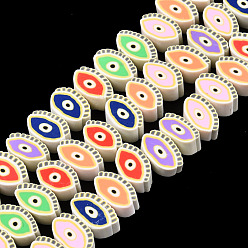 Mixed Color Handmade Polymer Clay Beads Strands, Eye, Mixed Color, 6~8x9.5~12x4~5mm, Hole: 1.6mm, about 40pcs/strand, 10.43 inch~11.42 inch(26.5~29cm)