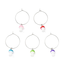 Mixed Color Mushroom Resin Wine Glass Charms Decoration, with Brass Hoop Earrings Findings, Mixed Color, 44mm