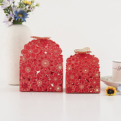 Red Hollow Floral Paper Gift Box, Flower Butterfly Candy Packaging Box, Rectangle, Red, 6.5x7x8cm