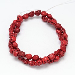 Rouge  Perles turquoises synthétiques teintes, crane, rouge, 10x8x10mm, Trou: 1mm, Environ 38~40 pcs/chapelet, 15~15.5 pouce