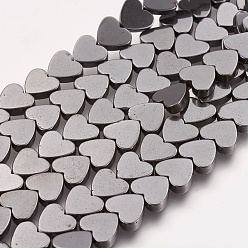 Black Non-Magnetic Synthetic Hematite Beads Strands, Mother's Day Gifts Making, Heart, Black, Size: about 8mm in diameter, 2.2mm thick, hole: 0.8mm, about 56pcs/Strands, 16 inch