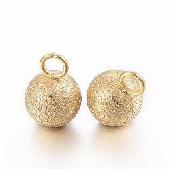 Golden Ion Plating(IP) 201 Stainless Steel Charms, Textured, Frosted, Round, Golden, 9x6mm, Hole: 2mm