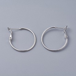Platinum Brass Hoop Earrings, Ring, Platinum, 24x1.5mm, Pin: 0.7mm