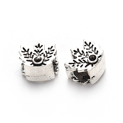 Antique Silver Tibetan Style Alloy European Bead Rhinestone Settings, Large Hole Beads, Lead Free, Leaves, Antique Silver, Fit For 2mm rhinestone, 10.5x11x8.5mm, Hole: 5mm, about 350pcs/1000g