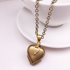 Antique Bronze Brass Heart Locket Necklaces, Picture Phote Necklaces, Antique Bronze, 19.69~31.50 inch(50~80cm)