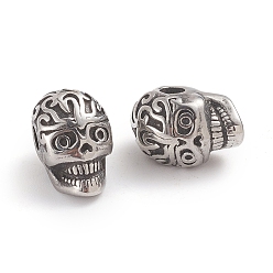 Antique Silver Halloween 304 Stainless Steel Beads, Skull Head, Antique Silver, 11.2x7.8x9mm, Hole: 2.4mm