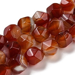 Red Agate Natural Red Agate Beads Strands, Faceted, Polygon, 7.5~8.5x7.5~8x7.5~8mm, Hole: 1.4mm, about 44~49pcs/strand, 14.25~14.96 inch(36.2~38cm)