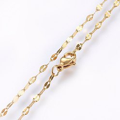Golden 304 Stainless Steel Chain Necklaces, with Lobster Claw Clasps, Golden, 17.7 inch(45cm), 2x0.4mm, link: 4x2x0.4mm