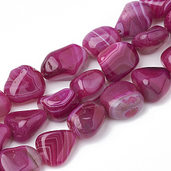 Old Rose Natural Striped Agate/Banded Agate Beads Strands, Tumbled Stone, Dyed, Nuggets, Old Rose, 10~21x10~16x7~12mm, Hole: 1mm, about 23pcs/strand, 16.14 inch