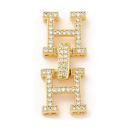 Real 18K Gold Plated Rack Plating Brass Micro Pave Clear Cubic Zirconia Fold Over Clasps, Long-Lasting Plated, Letter H, Real 18K Gold Plated, 28mm, Letter: 12x12x3.5mm, Hole: 1x1mm
