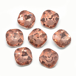 Dark Salmon Pointed Back Glass Rhinestone Cabochons, Faceted, Back Plated, Square, Dark Salmon, 10x10x4.5mm