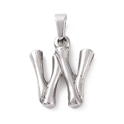 Letter W 304 Stainless Steel Pendants, Bamboo Style, Stainless Steel Color, Letter.W, 19x16x3mm, Hole: 3x7mm