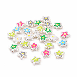Mixed Color Alloy Enamel Beads, Silver, Star, Mixed Color, 10x10~10.5x3.7~4mm, Hole: 1.2~1.4mm