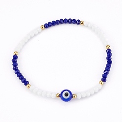 Coloré Verre à facettes perles bracelets extensibles, avec perles rondes au chalumeau et 304 perles en acier inoxydable, or, colorées, diamètre intérieur: 2-1/8 pouce (5.5 cm)