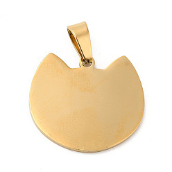 Oro Revestimiento iónico (ip) 304 colgantes de acero inoxidable, estampar etiqueta en blanco, encanto de cabeza de gato, dorado, 21x24x1.5 mm, agujero: 7x4 mm