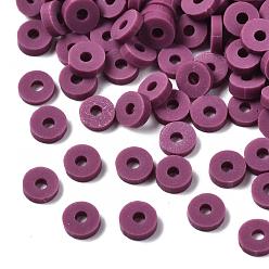 Púrpura Cuentas de arcilla polimérica hechas a mano ecológicas, disco / plano y redondo, perlas heishi, púrpura, 4x1 mm, agujero: 1 mm, Sobre 55000 unidades / 1000 g