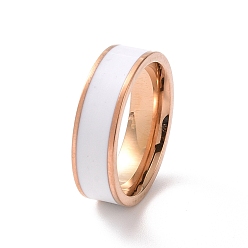 Белый Кольцо на палец с рифленой эмалью, розовое золото 201 украшения из нержавеющей стали для женщин, белые, внутренний диаметр: 17 мм