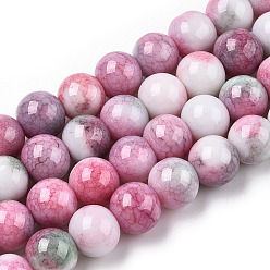 Hot Pink Opaque Crackle Glass Round Beads Strands, Imitation Stones, Round, Hot Pink, 10mm, Hole: 1.5mm, about 80pcs/strand, 30.31~31.10 inch(77~79cm)