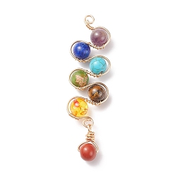 Mixed Stone Chakra Gemstone Beaded Big Pendants, with Copper Wire, Round, 70x20x89mm, Hole: 2mm