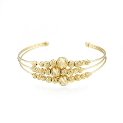 Doré  Bracelet manchette ouvert perlé rond en laiton, bracelet triple ligne pour femme, or, diamètre intérieur: 2-3/8 pouce (6 cm)