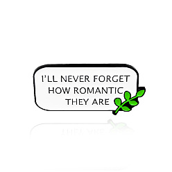 Leaf Word I'll Never Forget How Romantic They Are Enamel Pin, Electrophoresis Black Plated Alloy Badge for Backpack Clothes, White, Leaf Pattern, 17x32mm