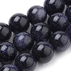 Blue Goldstone Synthetic Blue Goldstone Beads Strands, Round, 6mm, Hole: 1mm, about 63pcs/strand, 14.96 inch(38cm)