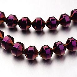 Purple Plated Electroplate Non-magnetic Synthetic Hematite Bead Strands, Bicone, Purple Plated, 8x8mm, Hole: 1mm, about 50pcs/strand, 15.7 inch