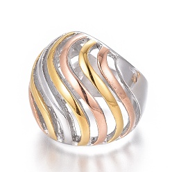 Multicolor 304 anillos de dedo del acero inoxidable, color de acero inoxidable y oro y oro rosa, tamaño de 6~9, 16~19 mm