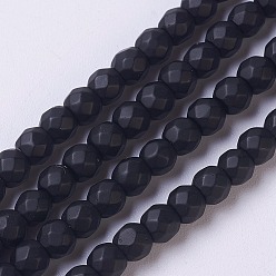 Black Synthetic Black Stone Beads Strands, Dyed, Faceted, Frosted, Round, Black, 4mm
