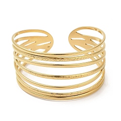 Real 18K Gold Plated Ion Plating(IP) 304 Stainless Steel Multi Line Cuff Bangles for Women, Real 18K Gold Plated, Inner Diameter: 2-1/8 inch(5.3cm)