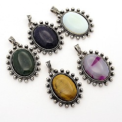 Mixed Stone Gemstone Pendants, with Antique Silver Alloy Pendant Settings, Oval, Natural & Synthetic Mixed Stone, 47x35x10mm, Hole: 5x8mm