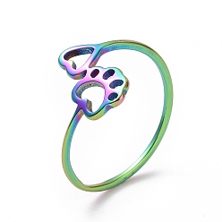 Rainbow Color Ионное покрытие (ip) 201 отпечаток лапы из нержавеющей стали и кольцо в форме сердца, полое широкое кольцо для женщин, Радуга цветов, размер США 6 1/2 (16.9 мм)