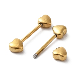 Golden 201 Stainless Steel Heart Nose Bone Rings with 304 Stainless Steel Pins, Nose Pin Studs Piercing Jewelry, Golden, 29x7x4mm, Pin: 1.5mm