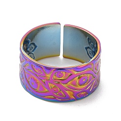 Rainbow Color Ионное покрытие (ip) 304 кольцо-манжета из нержавеющей стали с открытыми глазами для женщин, Радуга цветов, размер США 7 1/4 (17.5 мм)
