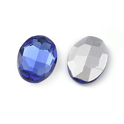 Azul Medio Accesorios de vidrio, espalda plateada, facetados, oval, azul medio, 13x18x5 mm
