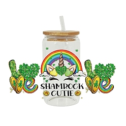 Unicorn Saint Patrick's Day Theme PET Clear Film Green Shamrock Rub on Transfer Stickers for Glass Cups, Waterproof Cup Wrap Transfer Decals for Cup Crafts, Unicorn, 110x230mm