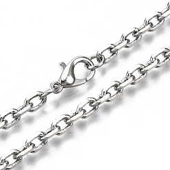 Platinum Brass Cable Chains Necklace Making, with Brass Lobster Clasps, Unwelded, Platinum, 23.81 inch(60.5cm) long, link: 5.5x4x1mm, jump ring: 5x1mm, 3mm inner diameter