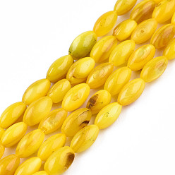 Gold Natural Freshwater Shell Beads Strands, Dyed, Rice, Gold, 7.5x4mm, Hole: 0.8mm, about 51~52pcs/strand, 14.96 inch~15.16 inch(38~38.5cm)