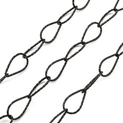 Electrophoresis Black Handmade 304 Stainless Steel Textured Teardrop Link Chains, Soldered, with Spool, Electrophoresis Black, 16x9x1mm, about 16.40 Feet(5m)/Roll
