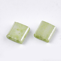 Vert mer Foncé 2 - perles de rocaille en verre opaque, teint, rectangle, vert de mer foncé, 5x4.5~5.5x2~2.5mm, Trou: 0.5~0.8mm