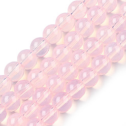 Бледно-Розовый Выпечки нарисованных стеклянных бусин прядей, имитация Opalite, круглые, розовый жемчуг, 6 мм, отверстие : 1.3~1.6 мм, около 133 шт / нитка, 31.4 дюйм