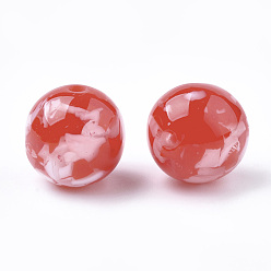 Rouge Perles en résine, imitation de copeaux de pierres précieuses, ronde, rouge, 20mm, Trou: 2.5mm