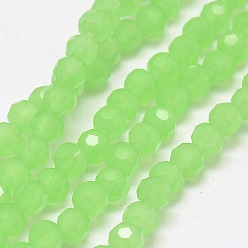 Verde Primavera Abalorios de vidrio de jade de imitación, facetado (32 facetas), rondo, primavera verde, 4 mm, agujero: 1 mm, sobre 88~90 unidades / cadena, 28~30 cm