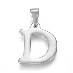 Letter D 304 Stainless Steel Pendants, Stainless Steel Color, Initial Letter.D, 20x16x1.8mm, Hole: 3x7mm