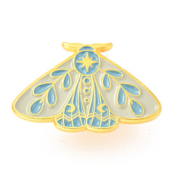 Sky Blue Alloy Enamel Brooches, Enamel Pin, with Butterfly Clutches, Butterfly, Golden, Sky Blue, 18x27.5x9.5mm