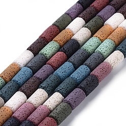 Coloré Brins de perles de pierre de lave naturelle, teint, colonne, colorées, 14~15x8mm